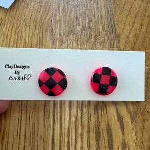 Pink and Black Checkered Earrings
